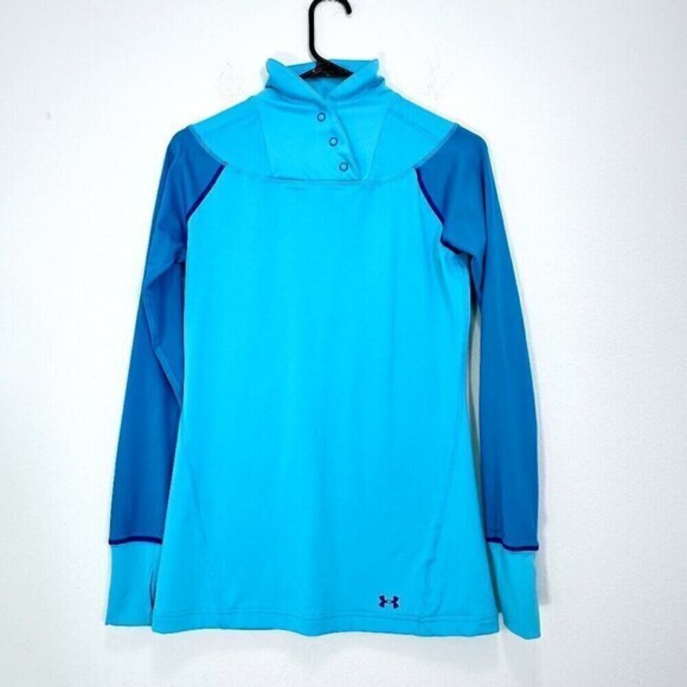 Under‎ Armour Coldgear Top Womens Small Mock Neck Long Sleeves Colorblock Active